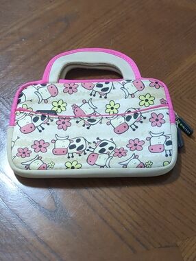 Tablet Sleeve Carry Case with Pink Trim and Cow Print